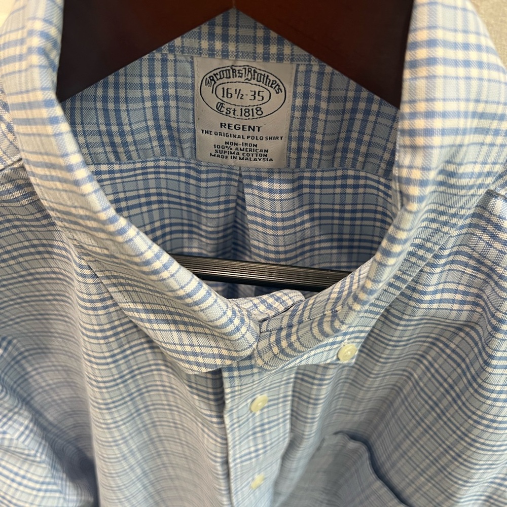 Brooks Brothers Light Blue Plaid Men's Regent Shirt - (16 1/2 - 35)